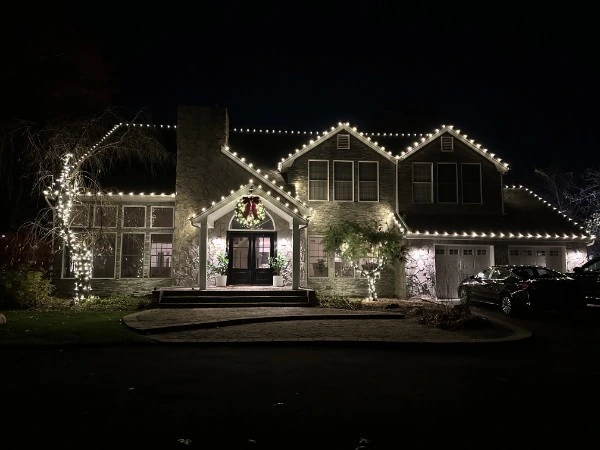 Outdoor holiday lighting at night