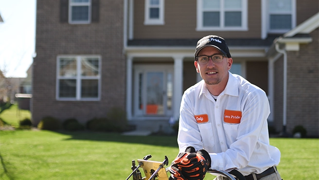 LawnPride professional working on the lawn