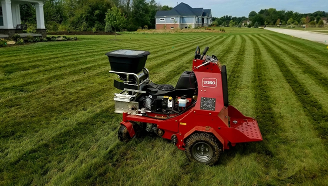 A lawn aerating machine.