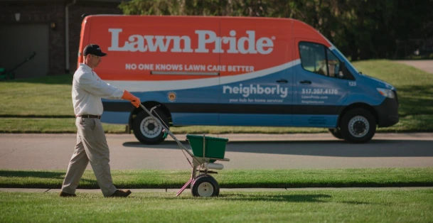LawnPride professional fertilizing yard