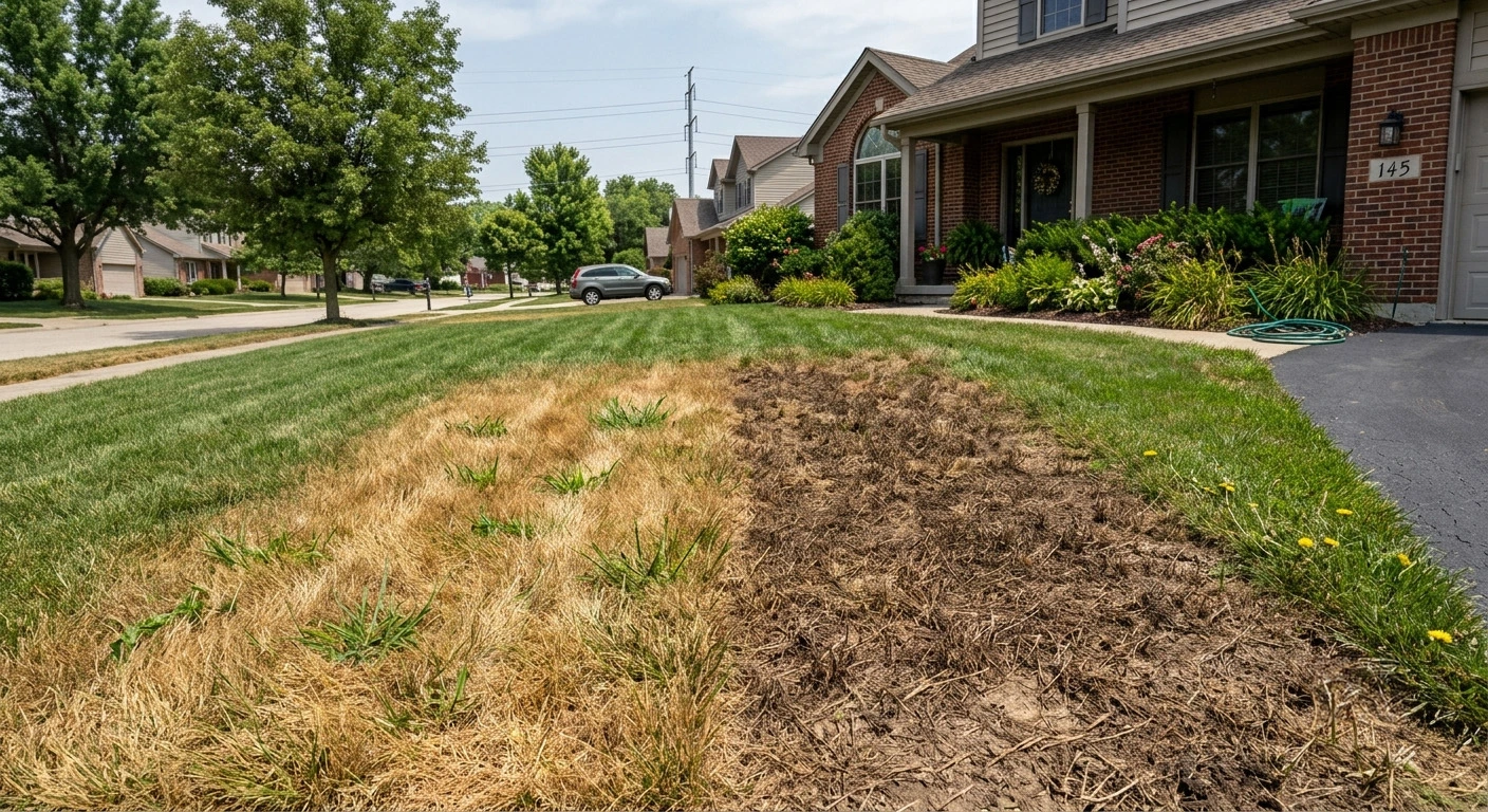 Indianapolis lawn with yellow and brown grass