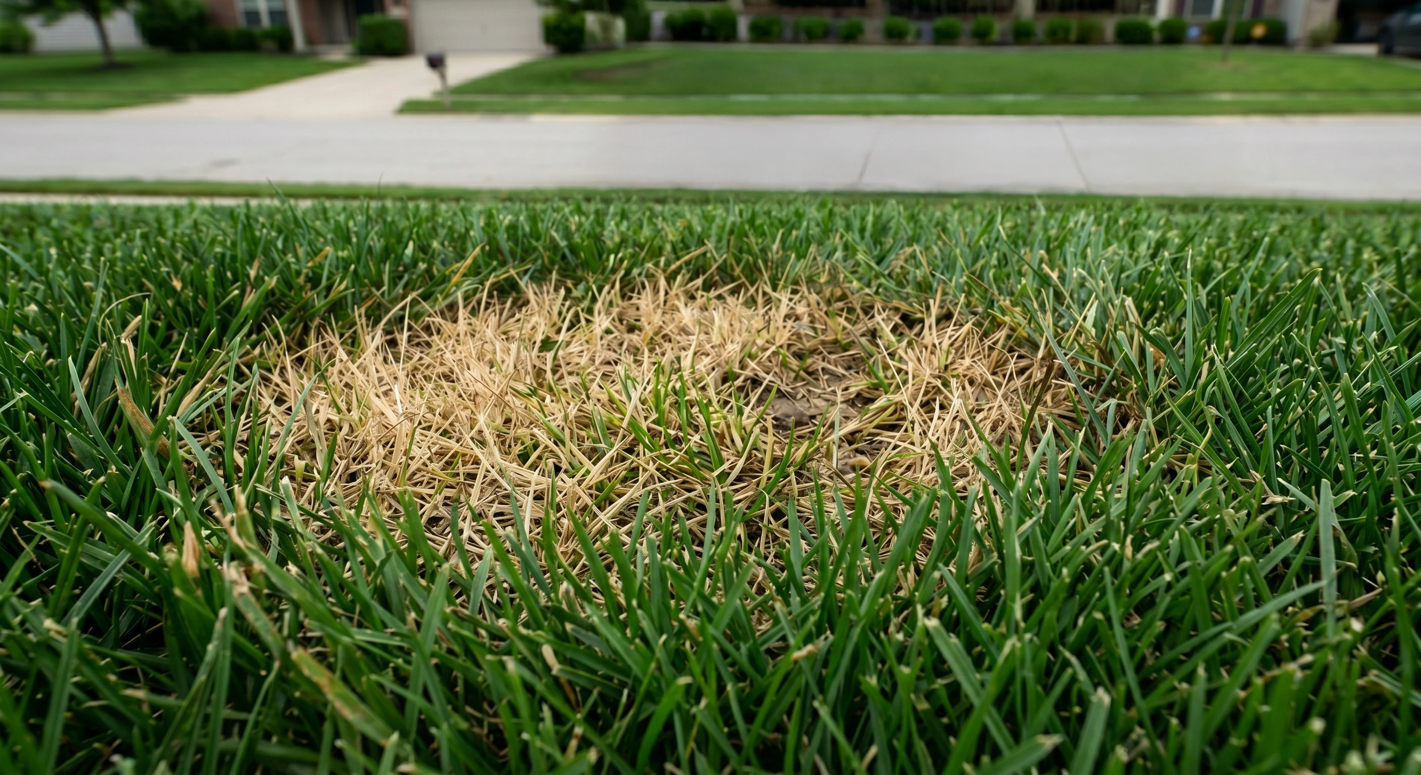 Patch of yellowed grass in a lawn