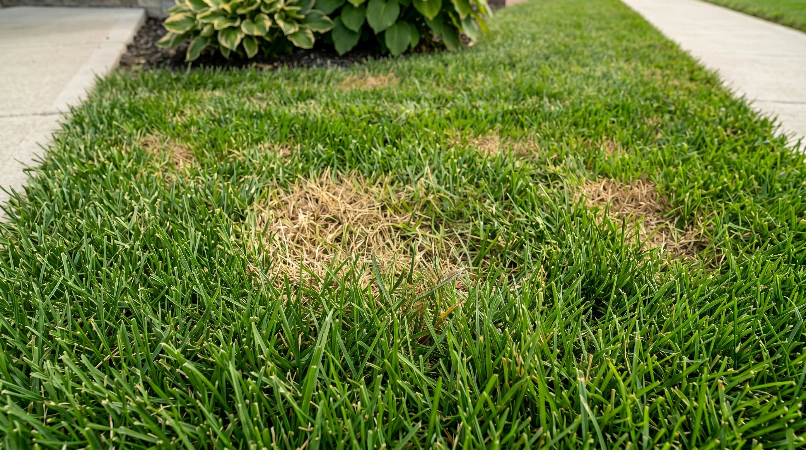 Yellow patch of grass in a lawn