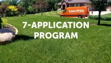 7 steps to a healthy lawn van in front of house.