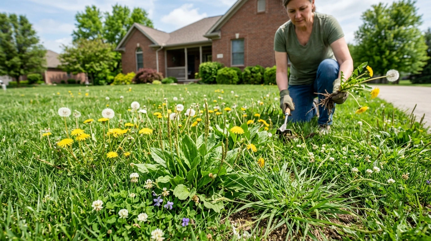Weeds in an Indianapolis lawn